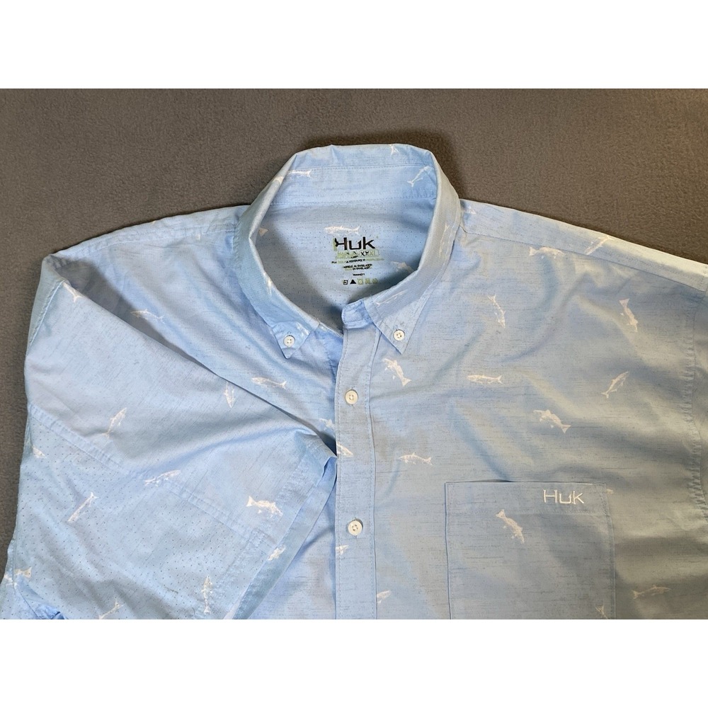 Huk Men's 3XL Short Sleeve Button Up Shirt Fish All Over Print Perforated